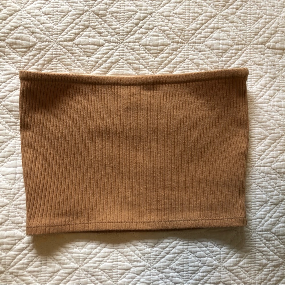 Tan strapless crop top